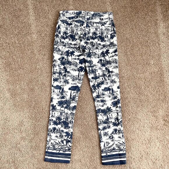 TORY Burch Ivory Frenesi Scenic Toile Tropical Straight Leg Low Rise Jeans 25 - Picture 3 of 6